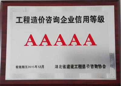 湖北省工程造价咨询企业5A信用等级（2014-2015年） 工程造价咨询行业标杆